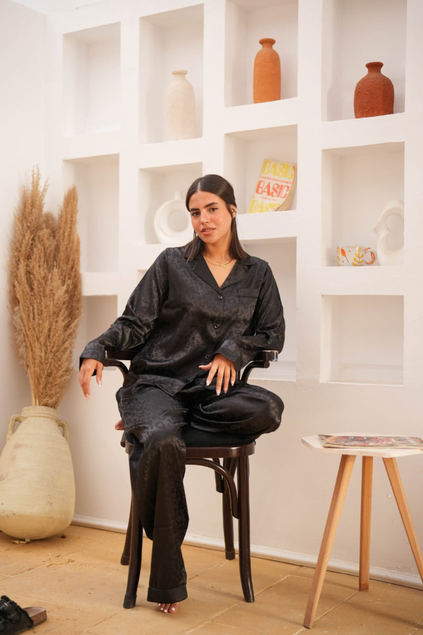 Classic black cheeta satin PJ