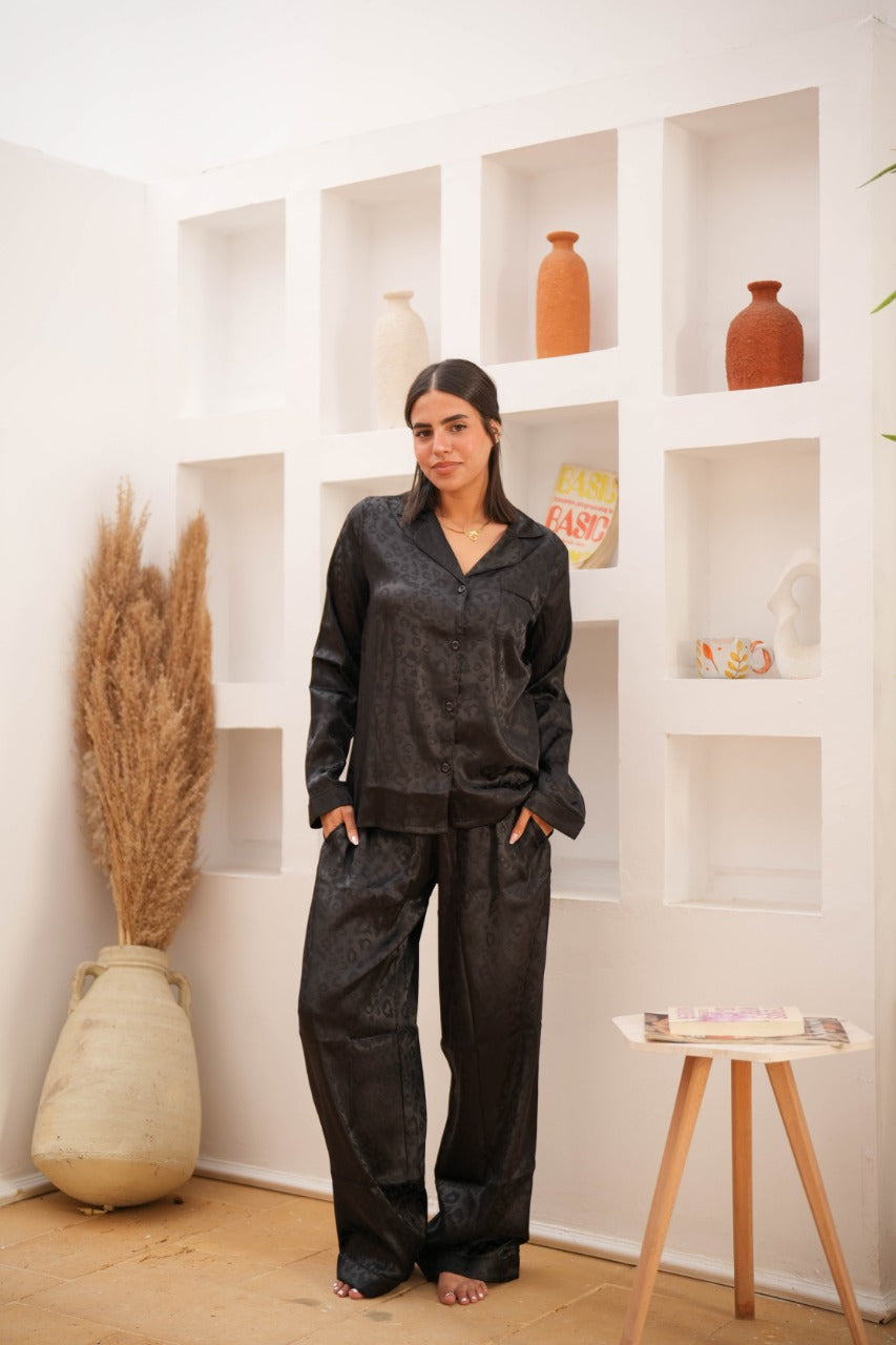 Classic black cheeta satin PJ