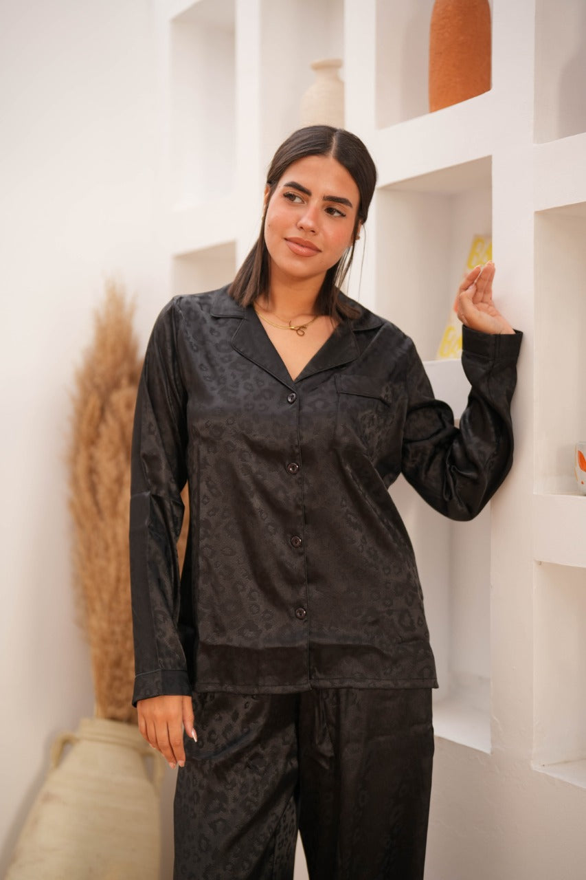 Classic black cheeta satin PJ